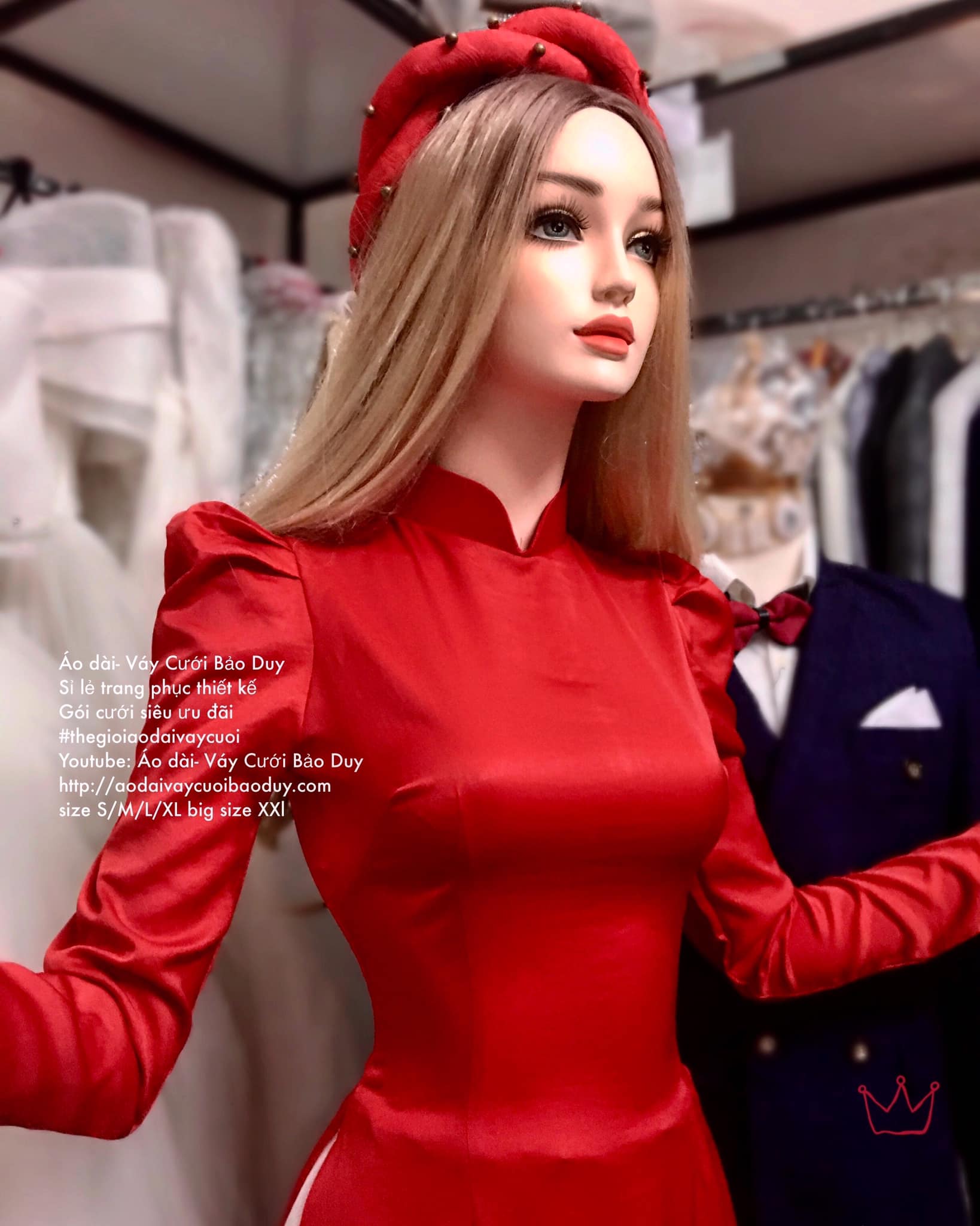 Áo Dài Đỏ Tay Phồng Đẹp Cao Cấp | Lazada.Vn