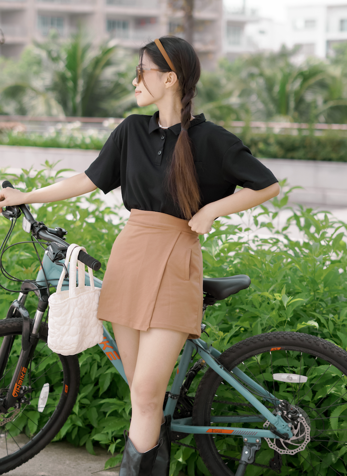 Quần đùi thun giả váy túi mổ