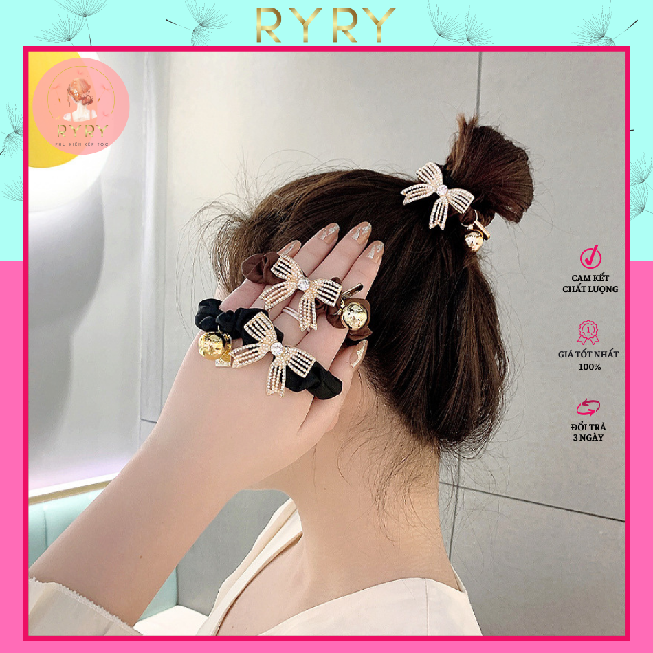Dây Cột Tóc Nơ Đính Đá Xinh Xắn Sang Chảnh Cho Nữ