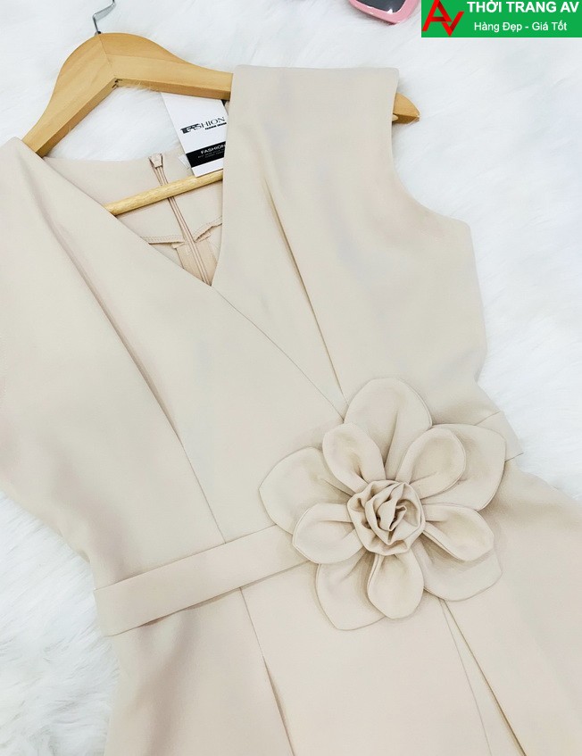 AV6459 - Đầm ôm body cổ V đính nơ eo lịch lãm