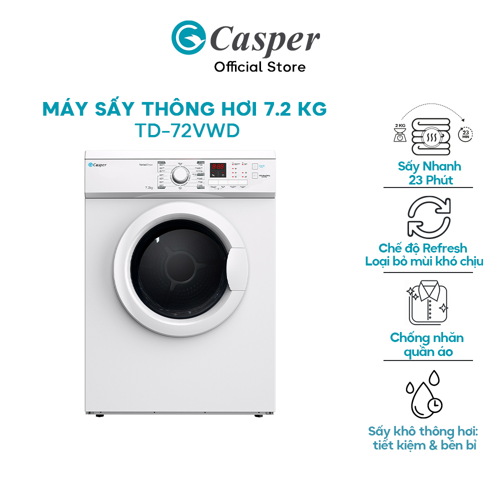 Máy sấy Casper 7.2 Kg TD-72VWD [TRẢ GÓP 0%] [GIAO TP. HCM VÀ HÀ NỘI]