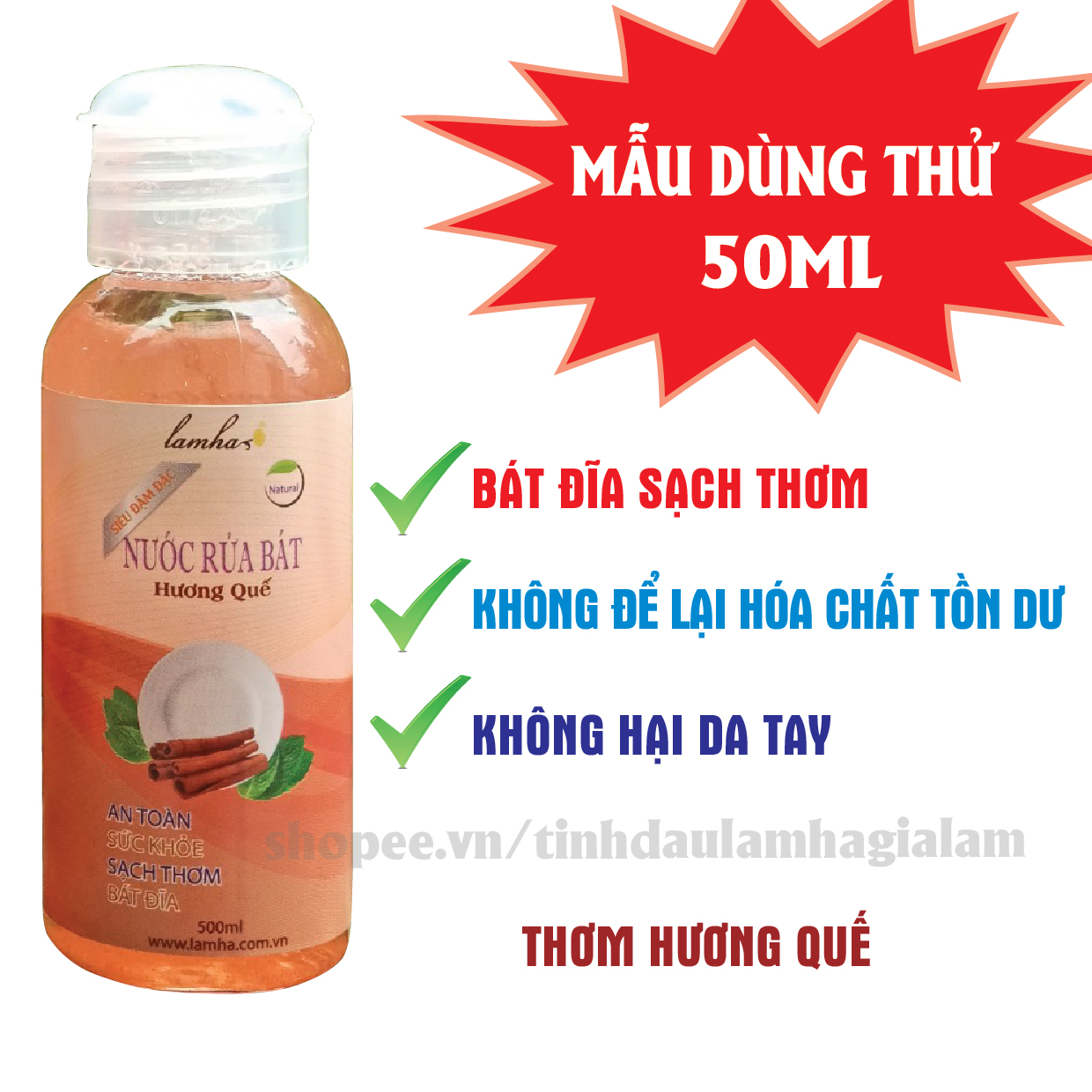 Nước rửa chén bát hương Quế | Lam Hà | Mẫu dùng thử 50ml
