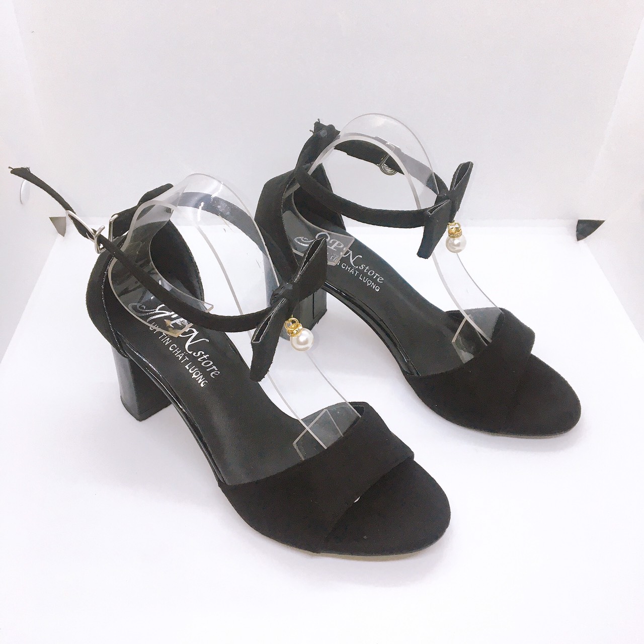Giày cao gót vuông cổ nơ 1 hạt HP05