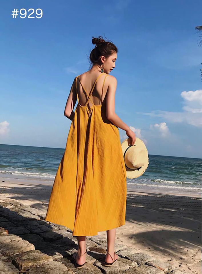 Đầm maxi xòe đan dây
