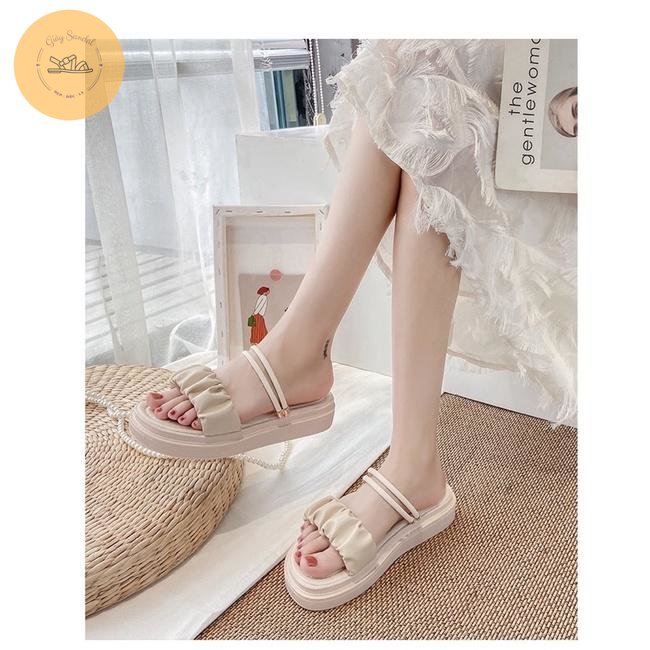 Sandal nữ Quai Nhún Độn Đế 4P hàng cao cấp thời trang vừa làm sandal hoặc dép