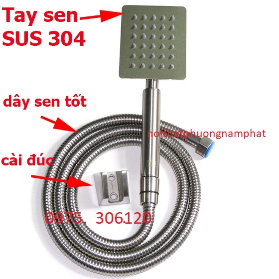BỘ Tay Sen Tắm Vòi Hoa Sen INOX 304 TS1 và dây sen và cài TAY SEN VUÔNG 100% INOX 304  tia nước to mạnh tay sen dày nặng tay vòi sen tắm
