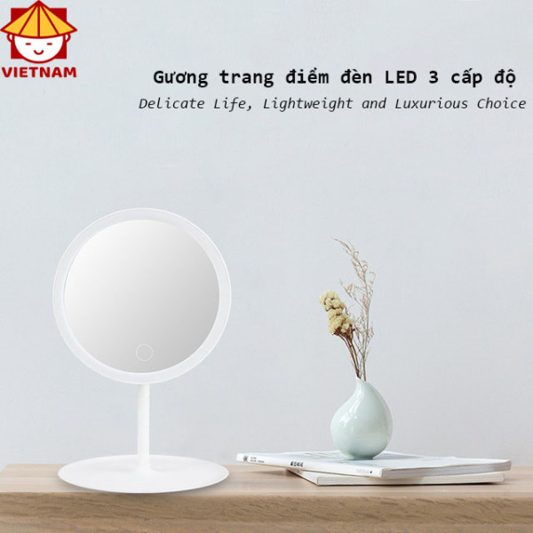 Gương trang điểm đề bàn đèn LED cảm ứng 3 cấp độ, Gương trang điểm xoay 90 độ, Bảo hành 1-1 cao cấp