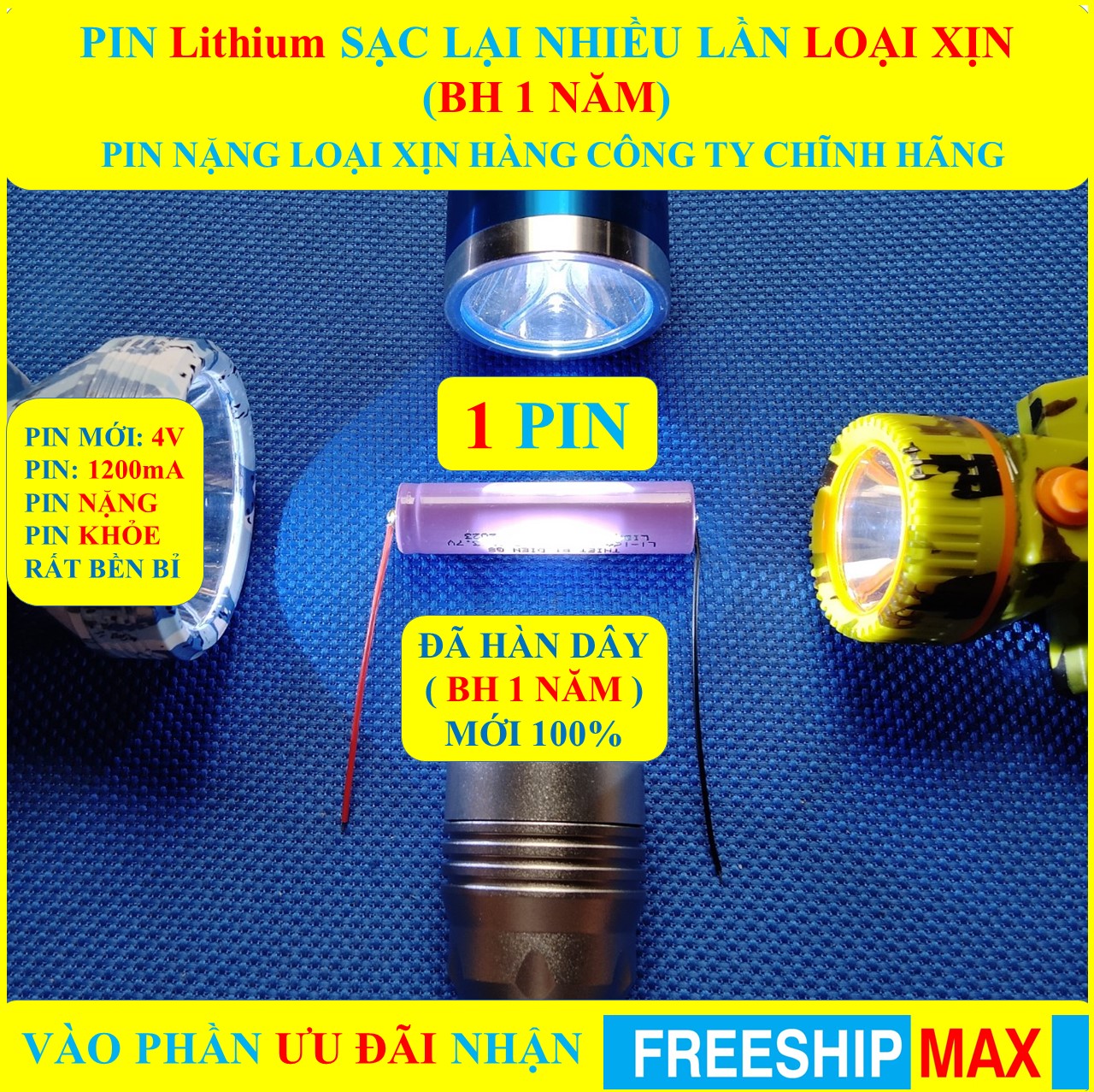 Pin lithium, pin sạc vợt muỗi 4.2V LOẠI XỊN (BH 1 NĂM)  bin NẶNG khỏe và rất bền bỉ hỗ trợ hàn dây vào bin sẵn sàng