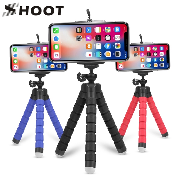 SHOOT Flexible Octopus Tripod for GoPro 10 9 8 7 5 Black Xiaomi Yi 4K Sjcam with Phone Holder Tablet Stand Mount for Smartphone