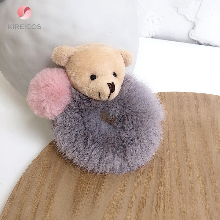 Cột tóc lông xù cao cấp đính gấu siêu cute - kireicos