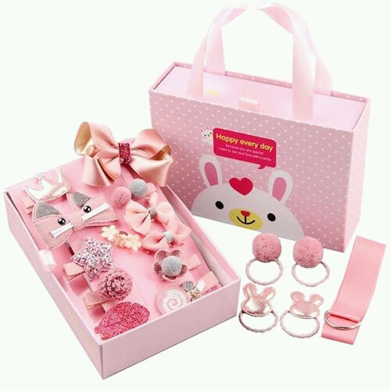 [HCM]Hộp quà 18 món cột tóc kẹp tóc nhiều kiểu dễ thương cho bé gái làm quà sinh nhật - Tặng túi voan dây rút