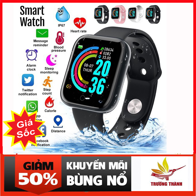 Đồng hồ thông minh Y68 Không Thấm Nước Màu Đen Đồng Hồ Thông Minh Kỹ Thuật Số
