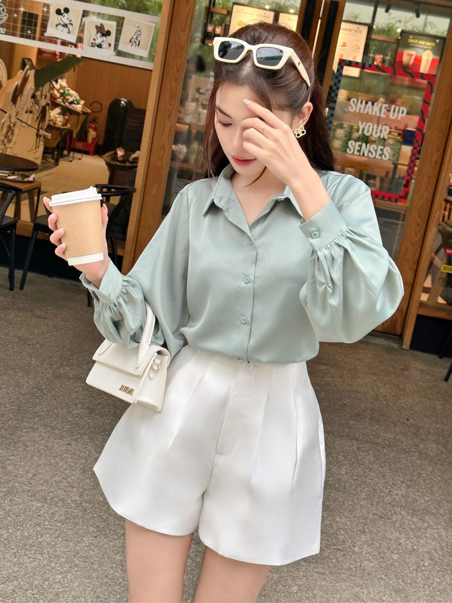 JOVEN Quần Short Cạp Cao Dáng Chữ A 2 Ly Basic Trẻ Trung