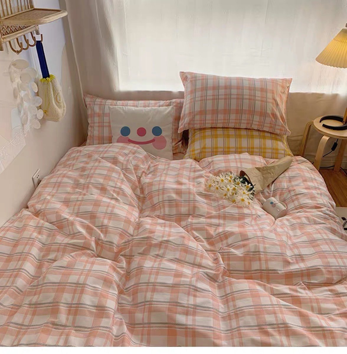 Bộ Chăn Ga Gối Poly Nhập 4 món[1m6x2m và 1m8x2m], mẫu bò sữa xanh
