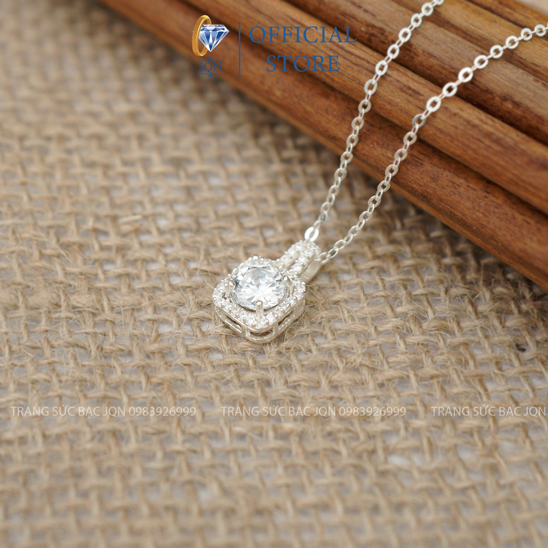 Dây chuyền nữ bạc thật jqn vòng cổ nữ mặt đá vuông trẻ trung thời trang