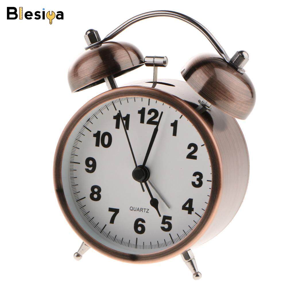 Blesiya 3.5inch Silent Quartz Metal Double Bell Alarm Clock Bedside With Nightlight