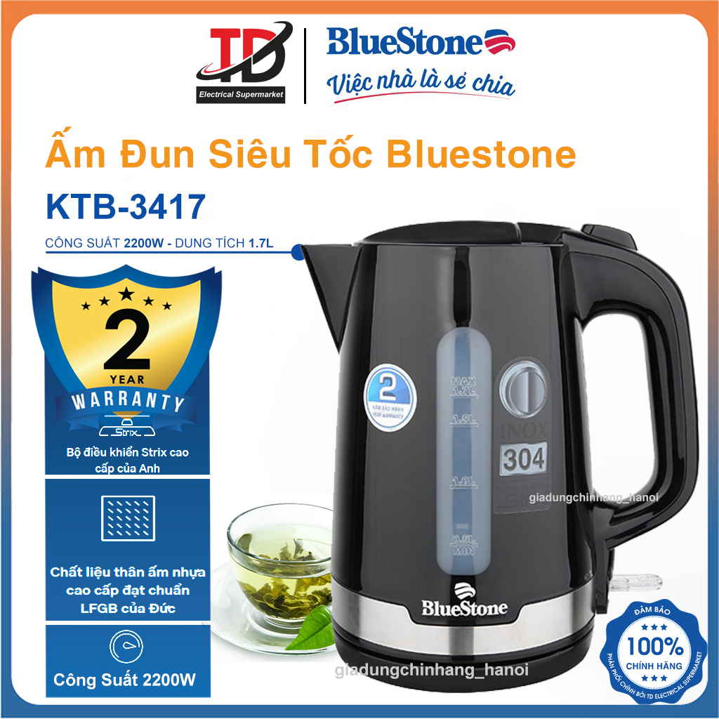 Ấm đun siêu tốc bluestone ktb-3417, 1.7 lít -2200w , bảo hành chính hãng 2 năm