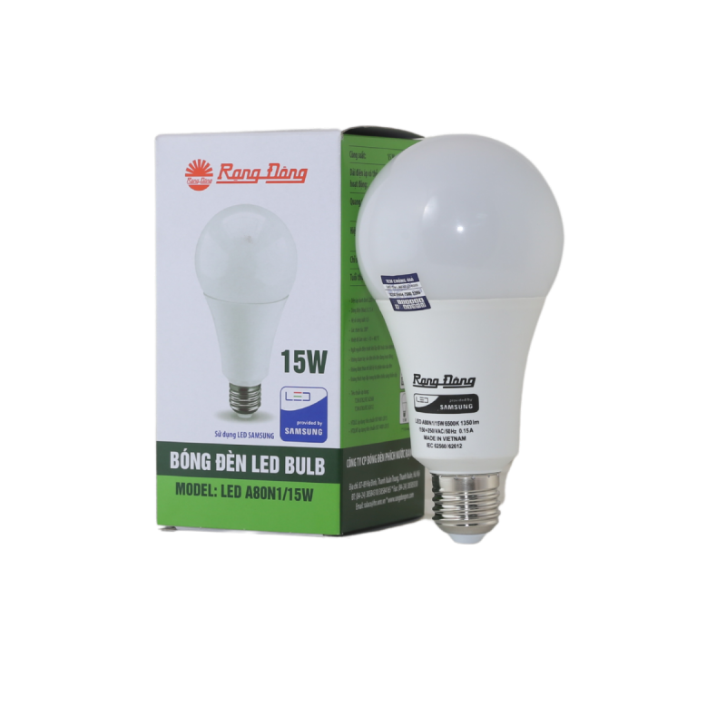Bóng đèn LED Bulb tròn A80N1 - 15w chính hãng Rạng Đông chip LED SS chất lượng ánh sáng hoàn hảo bảo vệ thị lực