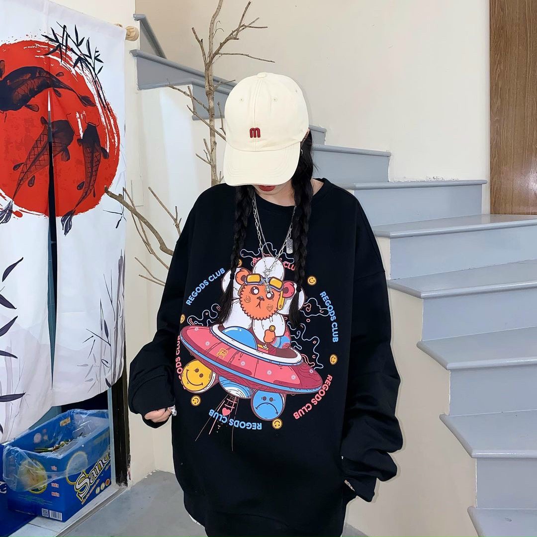 [HCM]Áo Sweater Nữ In Hoạt Hình Đĩa Bay Form Rộng Chuẩn Đẹp Chất Vải Nỉ Ngoại Dày Dặn