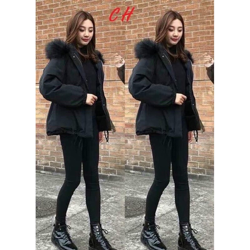 Áo parka nữ kaki lót lông dày ấm sang chảnh