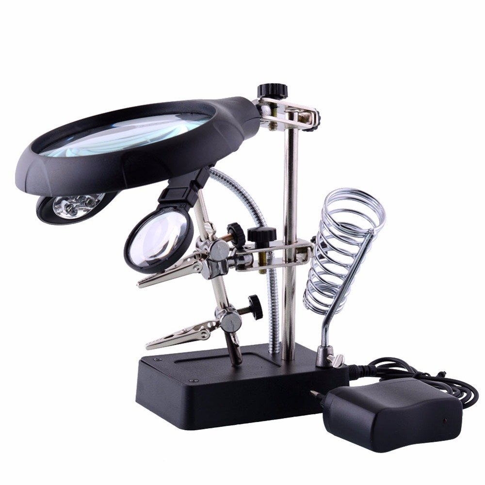 Kính lúp kẹp board sửa chữa đa năng có đèn 5 Led (Đen)