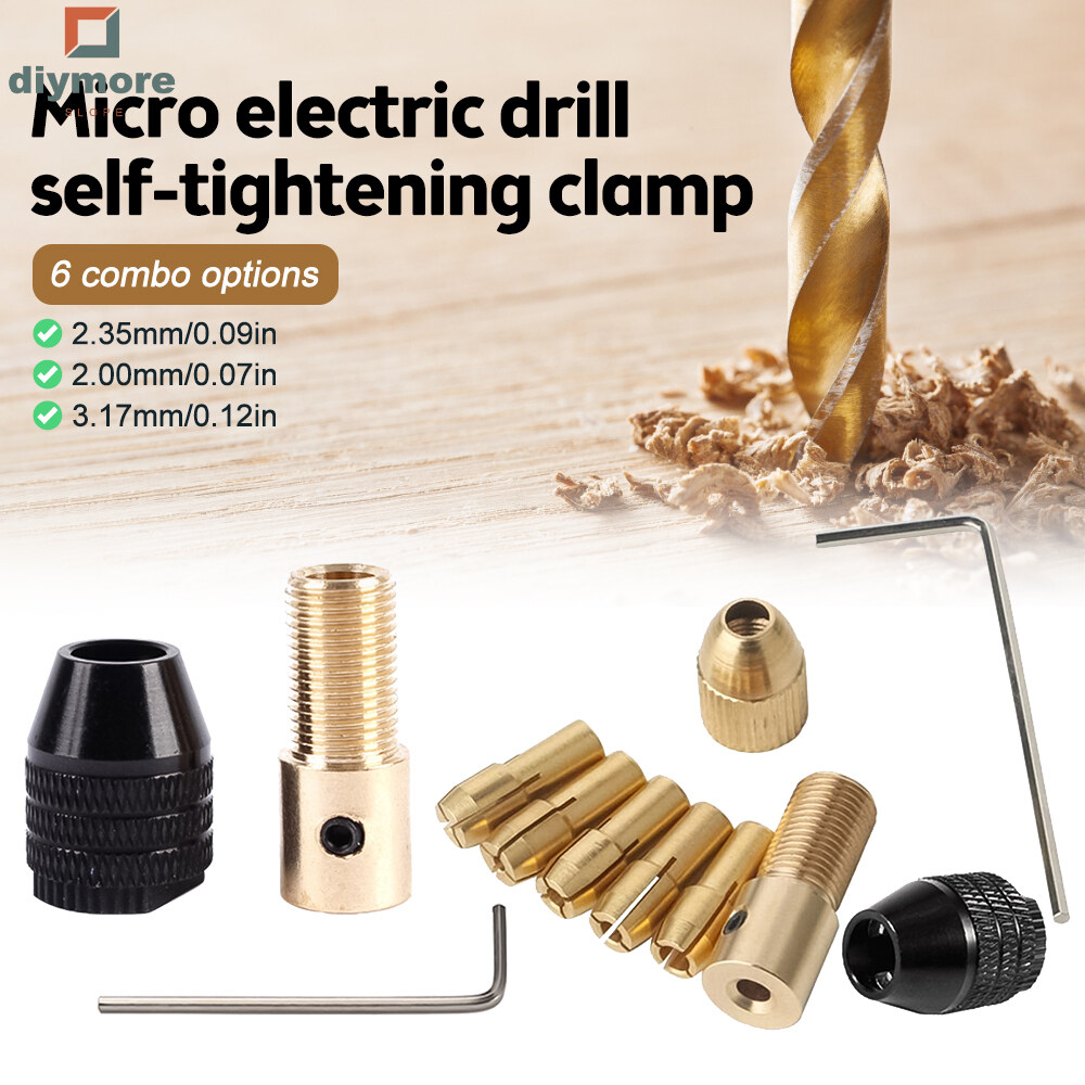 Ziqqucu Mini 0.5-3mm Drill Chuck Adapter Bit Clamp Socket Set Micro Collet Chuck Brass Tools for Woodworking