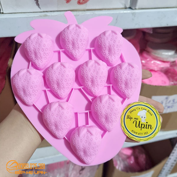 Khuôn silicon vỉ 10 quả dâu tây