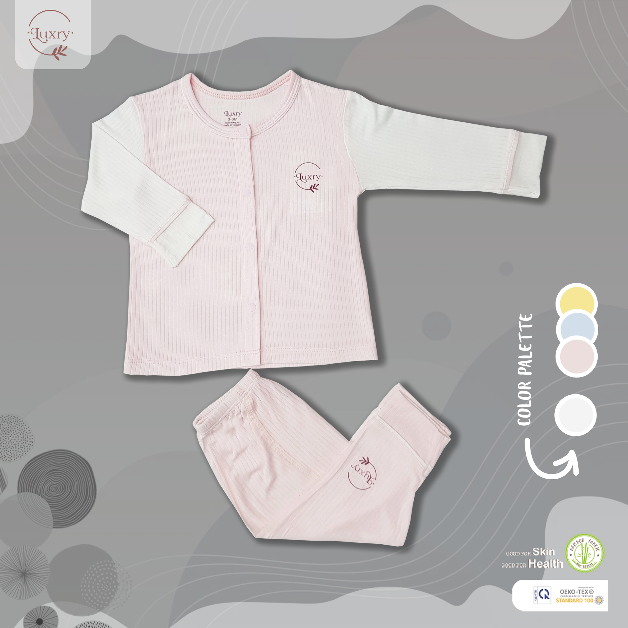 Bộ dài tay cài thẳng viền lé Luxry cho bé trai, bé gái