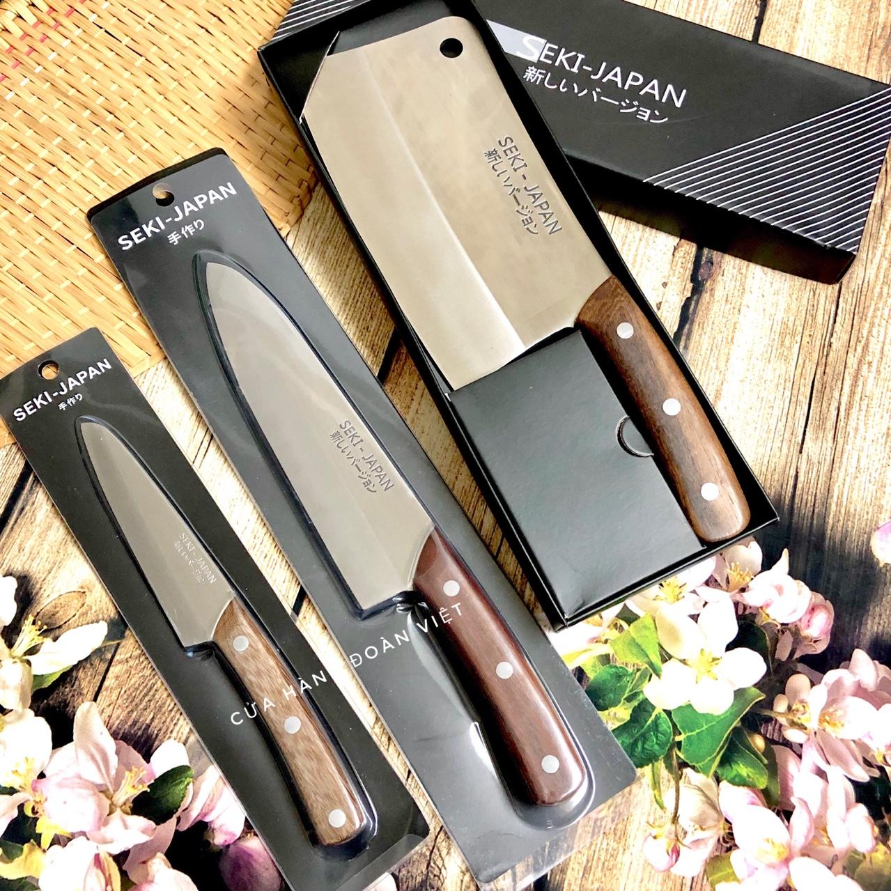 Bộ Dao Seki / Bộ Dao Kéo hoặc Dao lẻ Chặt xương, thái gọt hoặc kéo cắt gà. Dao Seki cán gỗ tự nhiên chống trơn trược
