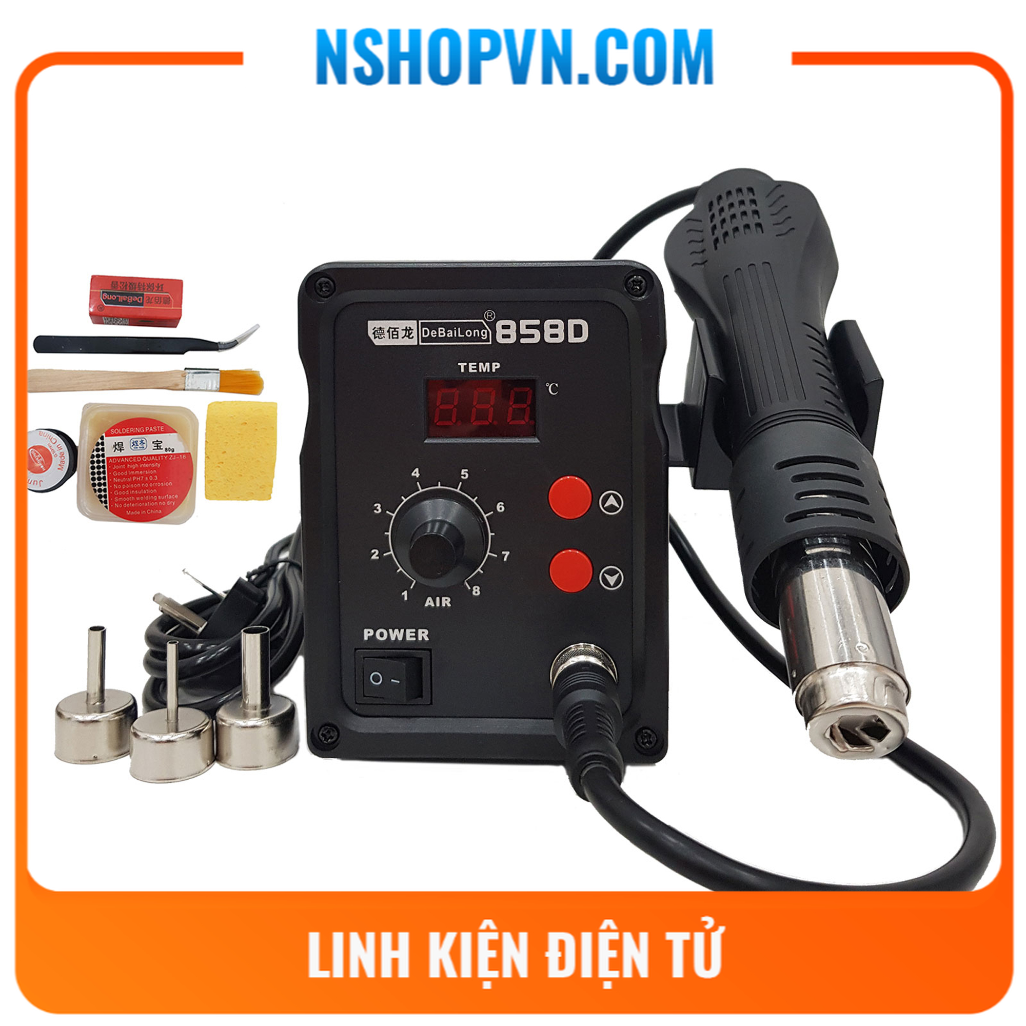 Máy khò điều chỉnh nhiệt độ 858D có led hiển thị
