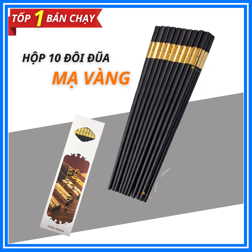 Bộ 10 Đôi Đũa Vàng Hàn Quốc, Đũa Mạ Vàng, Đũa Hợp Kim Chống Mốc Cao Cấp