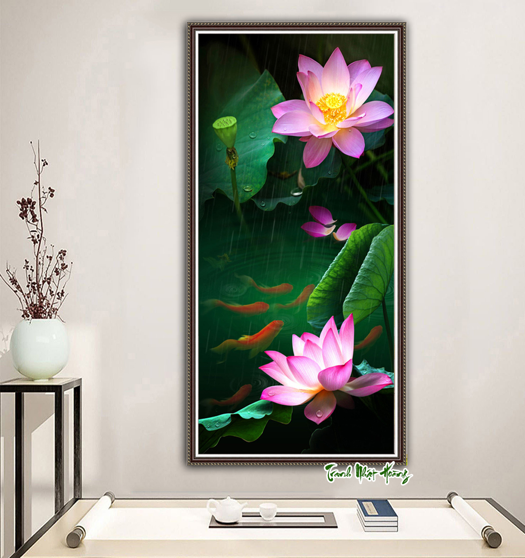 Tranh 3D dán tường hoa sen pp có in viền