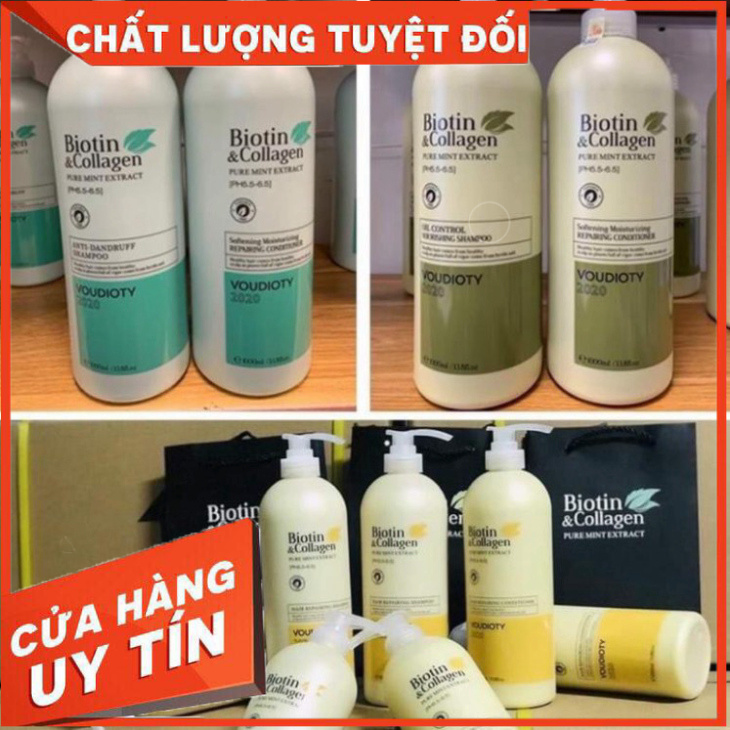 Combo cặp dầu gội xả biotin & collaggen mẫu mới trắng, xanh dương , vàng , xanh lá 1000ml