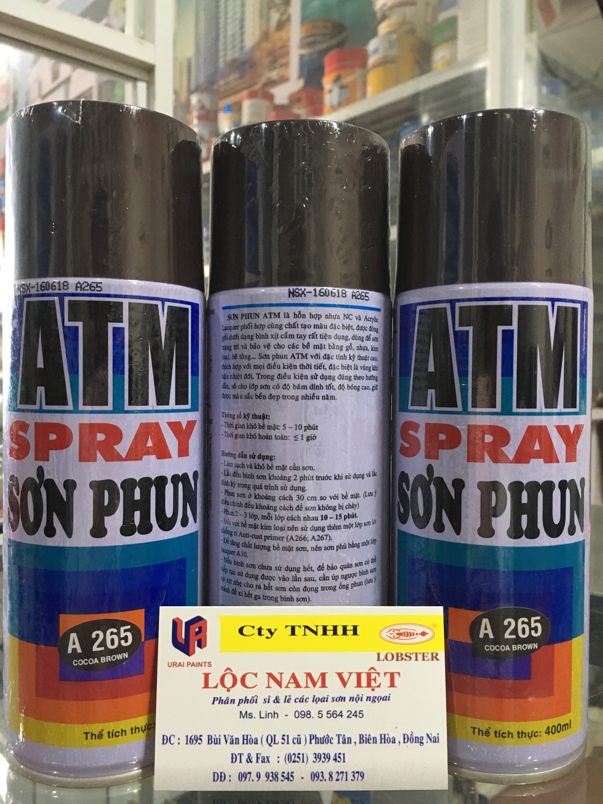 Sơn phun, sơn xịt ATM màu nâu socola A265 400ml