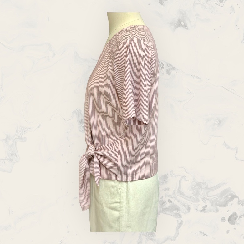 Áo nữ cổ tim thắt nơ eo vải linen
