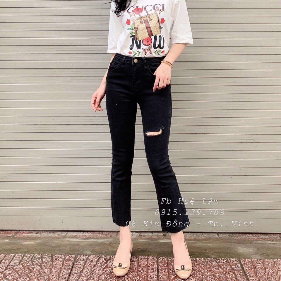 Quần bò ống loe rách