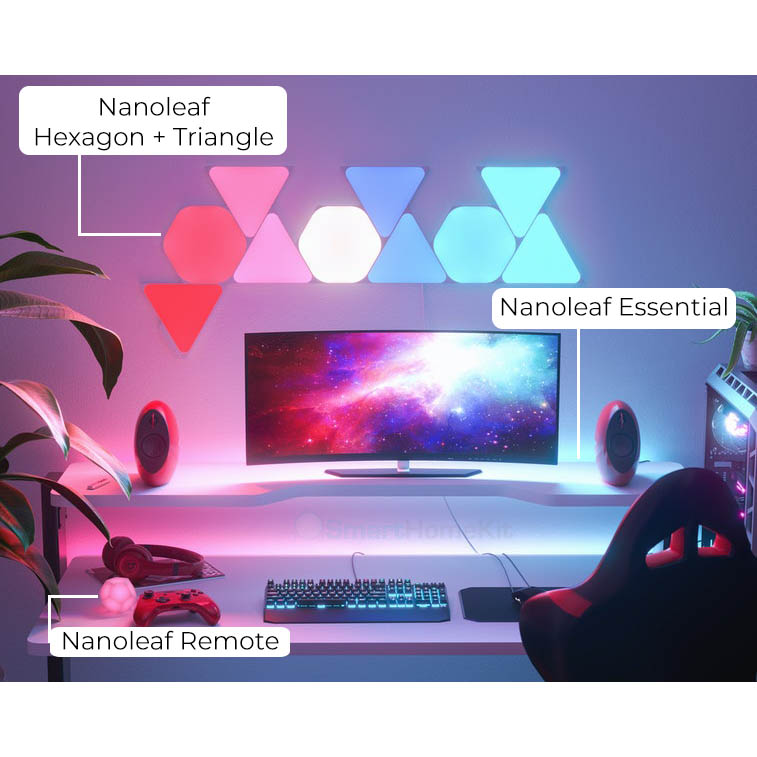 Đèn thông minh Nanoleaf Shapes Hexagon Starter Kit 9 miếng lục giác | Đồng bộ ánh sáng theo màn hình Hàng Chính Hãng Bảo hành 2 Năm