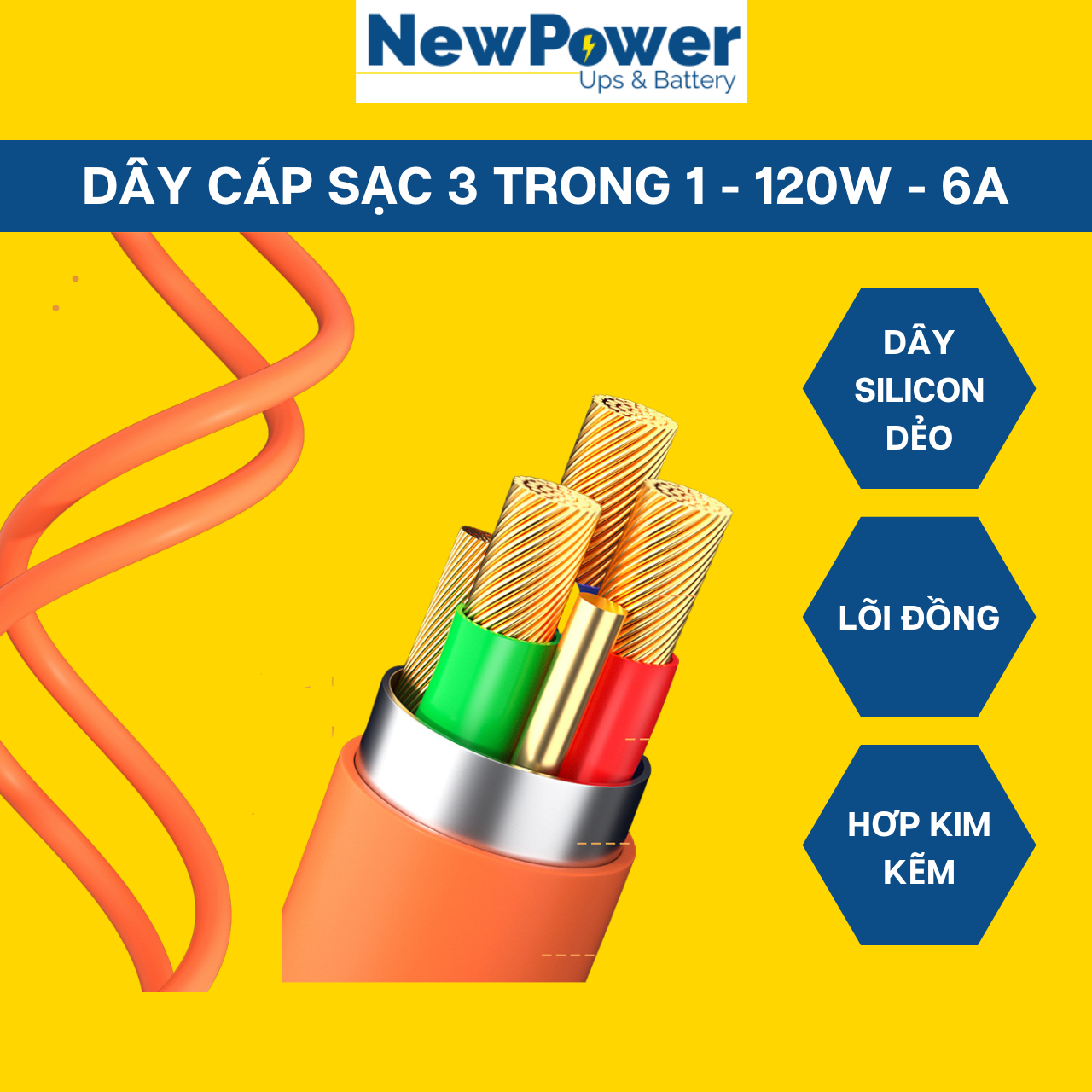 Dây cáp sạc iphone, type C, micro USB, cáp sạc 3 đầu 120W, 6A