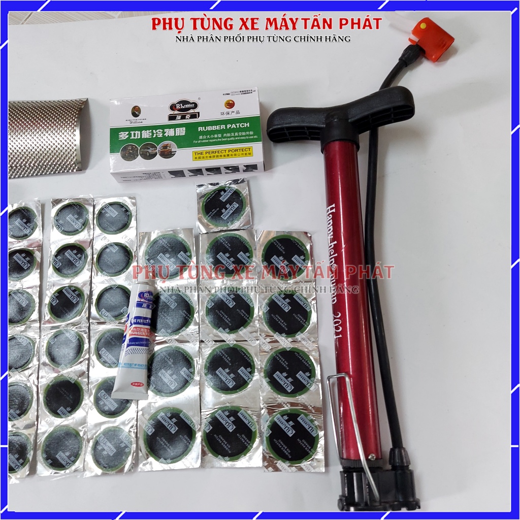 Bộ Vá Ruột - Săm Xe Máy Xe Đạp 6 Món Miếng Vá Tròn (Bơm Mini 30cm Màu giao ngẫu nhiên)