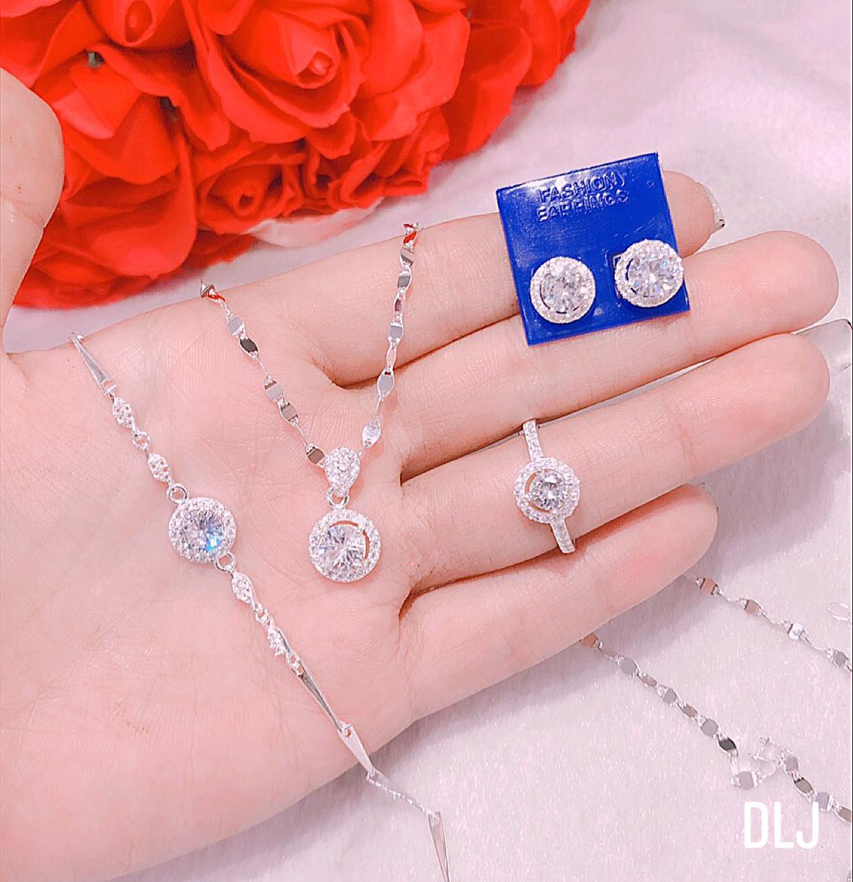 Bộ trang sức bạc mặt đá tròn MS313