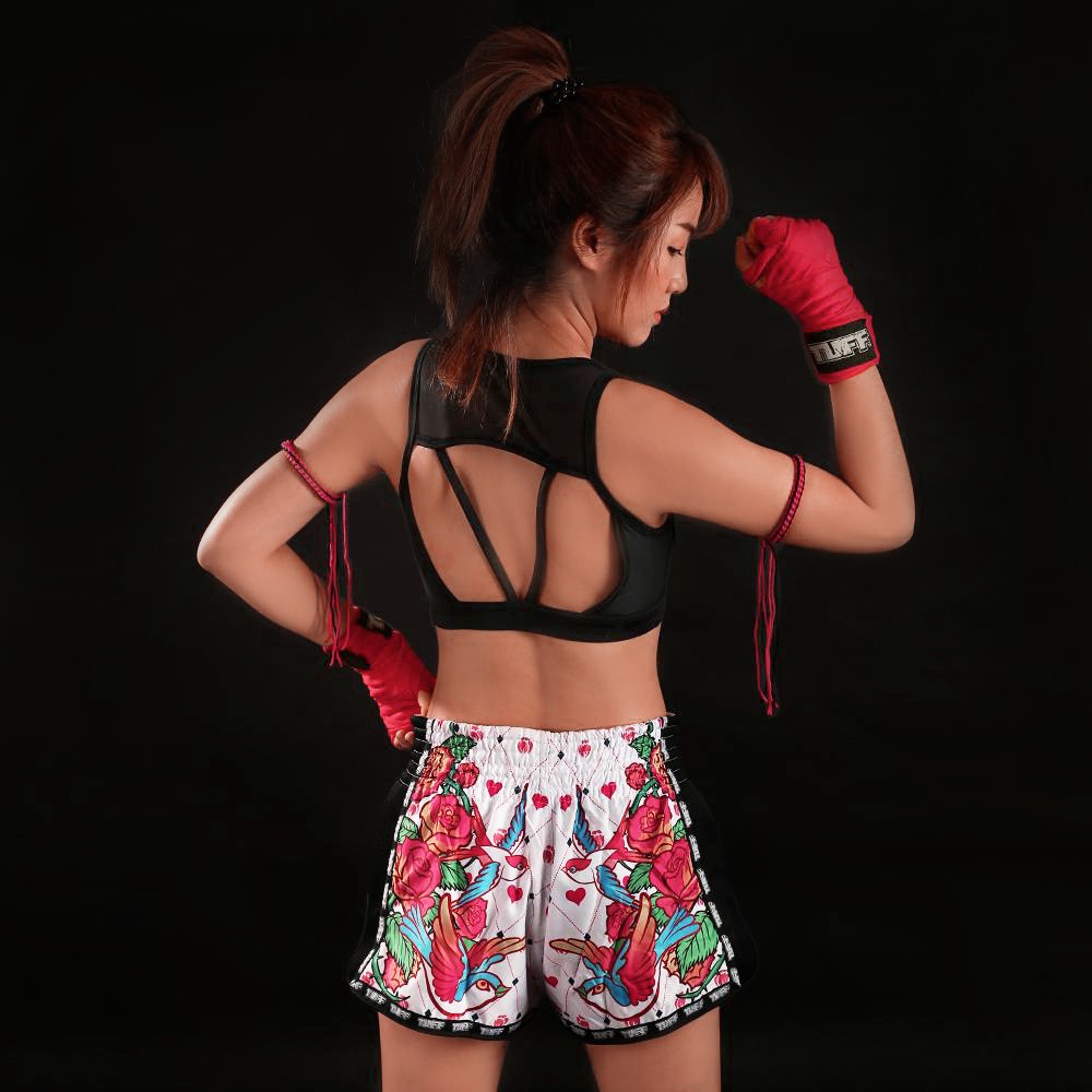 Quần Muay Thai Tuff White Retro Style Rose With Birds