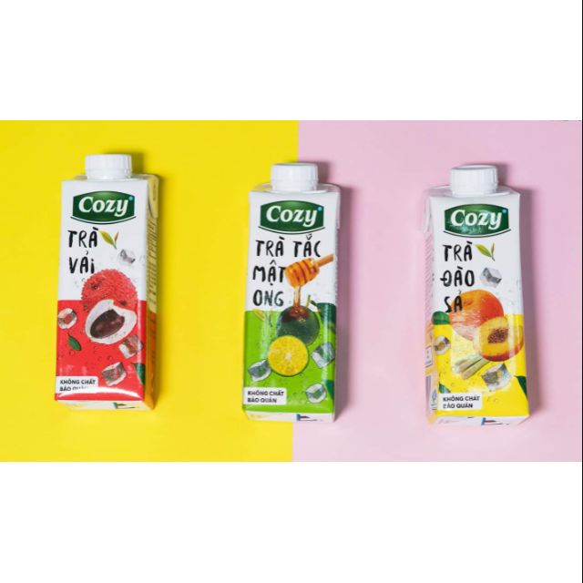 Thùng 24 hộp trà hoa quả Cozy 225ml Đủ Vị - Trà vải
