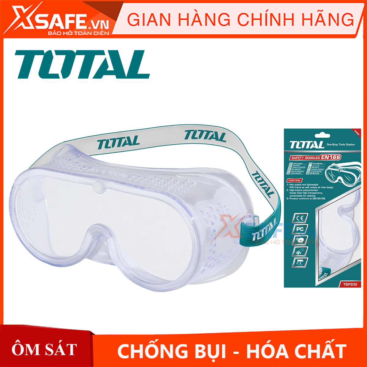 [HỎA TỐC] Kính bảo hộ Total TSP302 Kính chống hóa chất chống bụi vật văng bắn phòng dịch phun sơn...