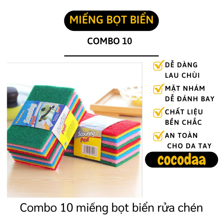 Combo 10 miếng bọt biển rửa chén - Cước rửa chén siêu sạch - Miếng cọ chén đĩa, chà nồi