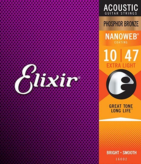 Bộ dây đàn Elixir Acoustic Guitar Strings Phosphor Bronze with NANOWEB Coating Extra Light 10-47 (16002)
