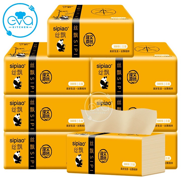 Combo 5 Gói Giấy Ăn Gấu Trúc Dai Mịn Sipiao Gói 300 Tờ