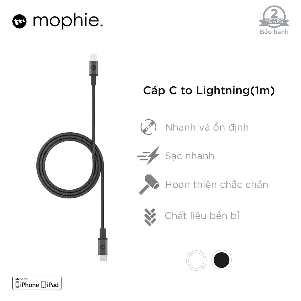 [GIAO HỎA TỐC]  Cáp USB-C To Lightning Mophie 1M chuẩn MFI