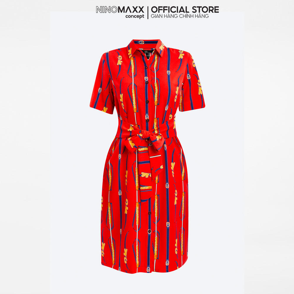 [CÒN SIZE S] Đầm Nữ Cổ Sơ Mi Thắt Eo In Hoạ Tiết Chất Liệu Poly N&M Thương Hiệu NINOMAXX 2009015