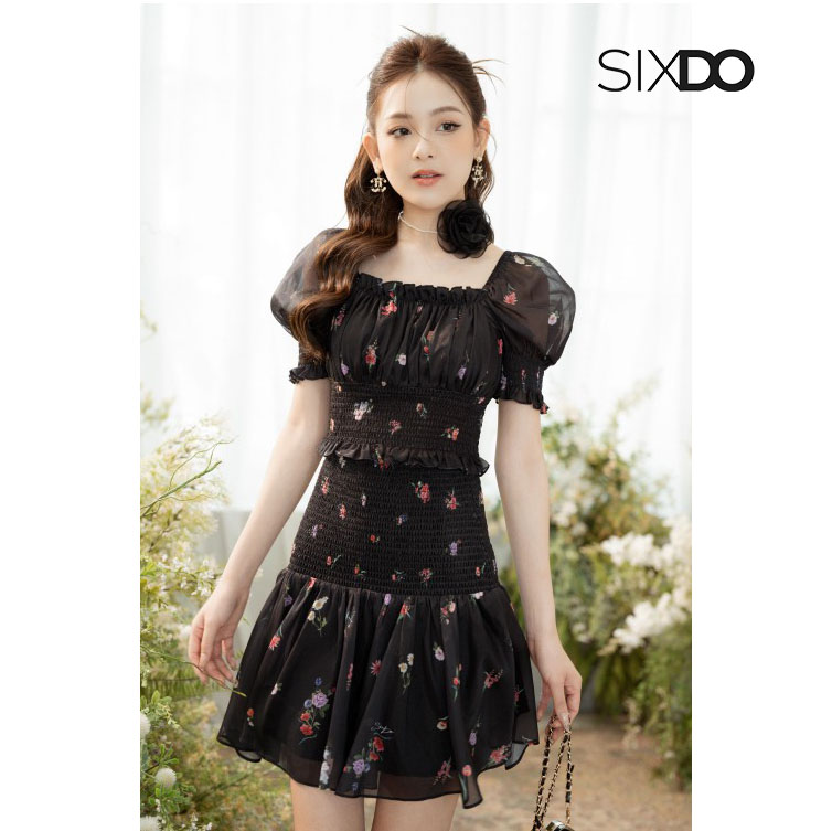 Chân váy chun eo trẻ trung thời trang SIXDO-Z (Z-Black Floral Mini Skirt)