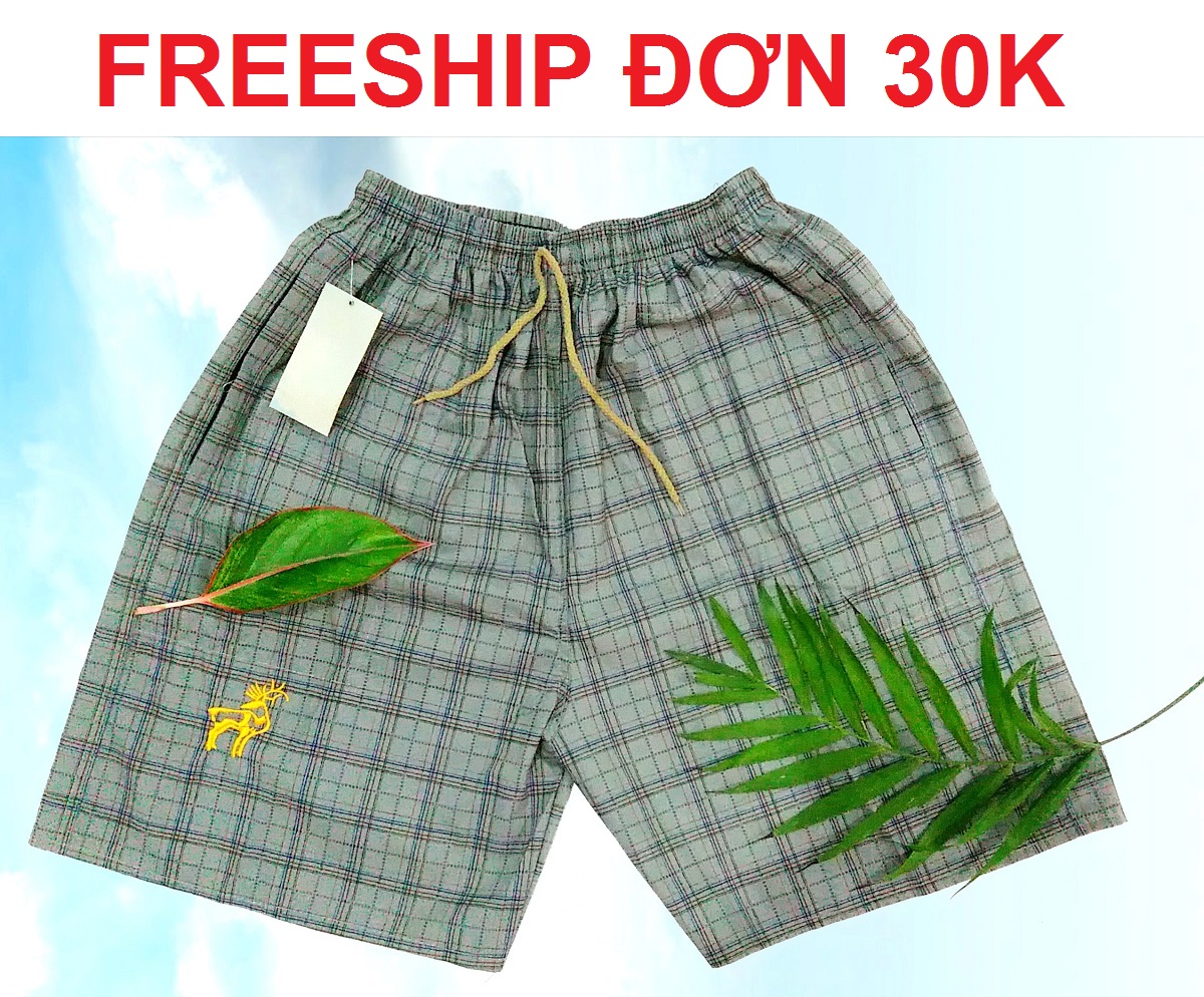 Bộ 5 quần đùi nam, quần short nam, vải cotton in caro, thấm hút mồ hôi, thoáng mát lưng thun, co giãn có dây rút, có 2 túi hông khóa kéo + 1 túi sau- Hàng VN